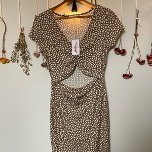 Jessica Simpson Brown and White Floral Midi Dress